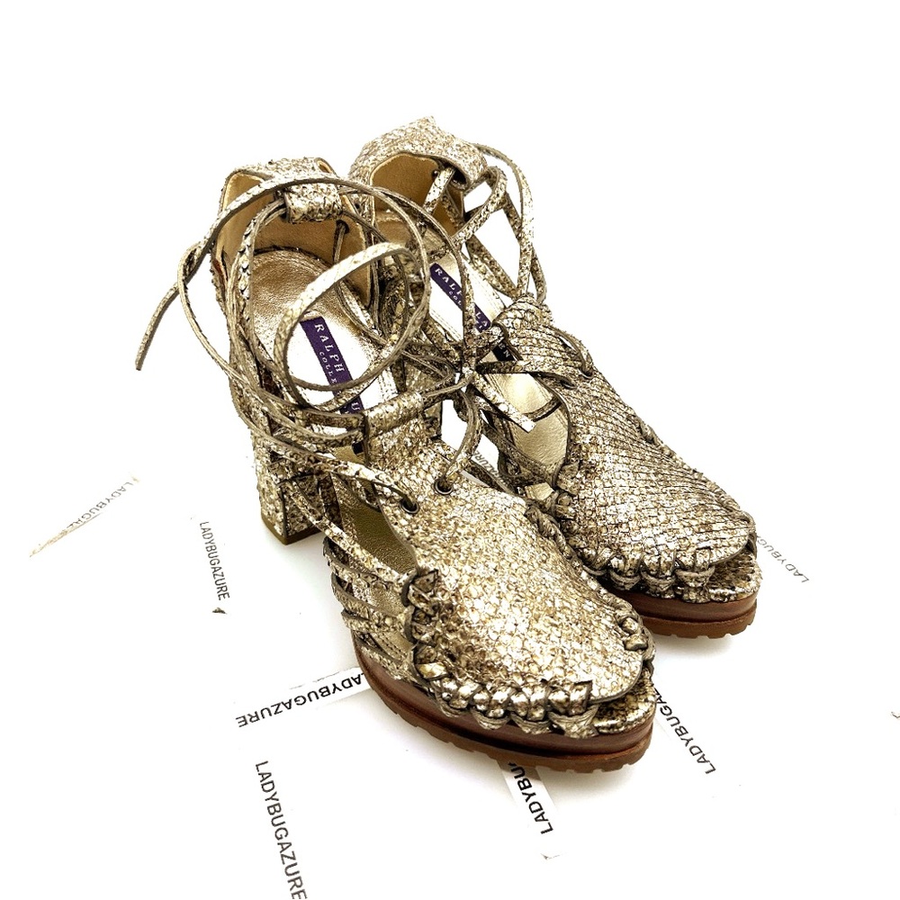 🔥🔥🔥Women’s Ralph Lauren Purple Label 6” Chunky Heel Genuine Python Sandals Sz 8B - Picture 2 of 12